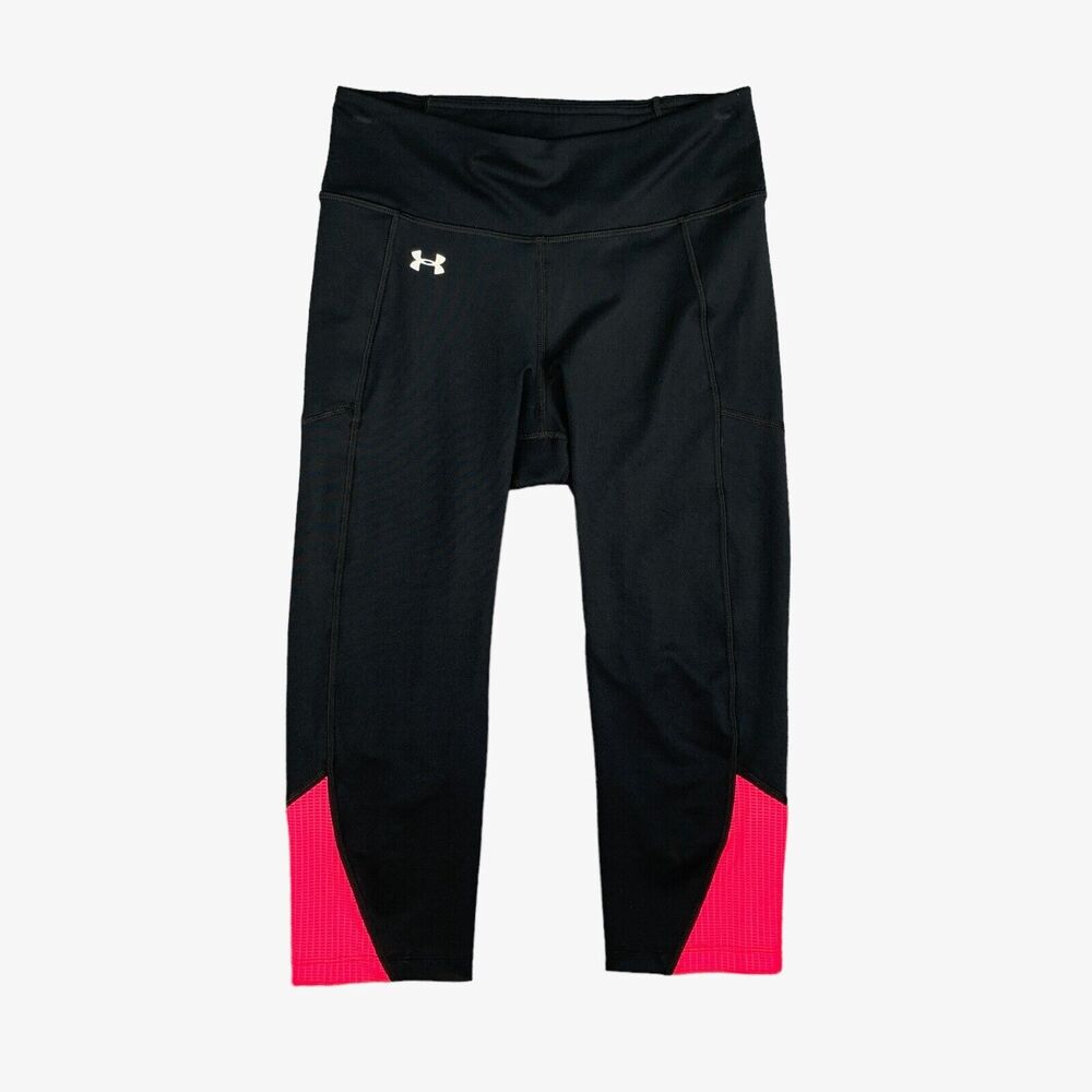 Under Armour Leggings Womens S Small Black Neon Pink Pull On Running Capris